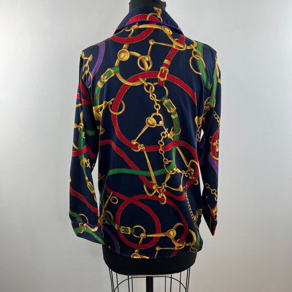 Lauren Ralph Lauren Blue Hawaiian Shirt Cotton Chain Printed Button-Up Medium M - Picture 5 of 7